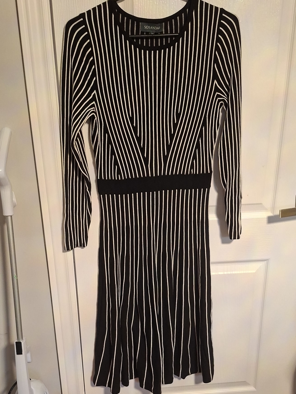Sosandar Black and White Stripe Knit Dress